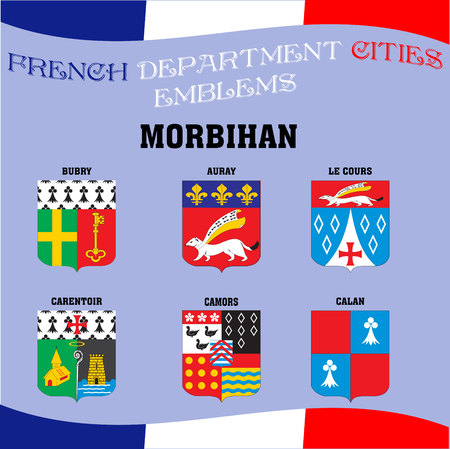 Flags and emblems of French department cities.のイラスト素材
