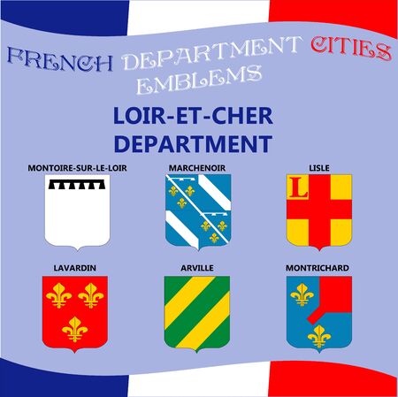 Flags and emblems of French department cities.のイラスト素材