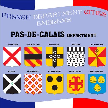 Flags and emblems of French department cities.のイラスト素材
