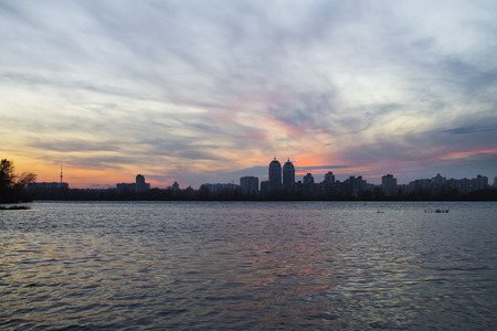 city landscape on the Dnieper Riverの写真素材