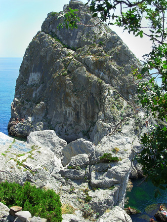steep cliff into the sea from upstairs trailの写真素材