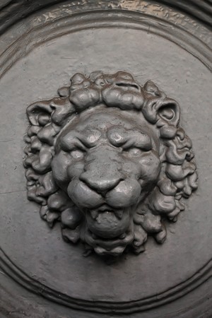 architectural fragments in the form of a muzzle of a lionの写真素材