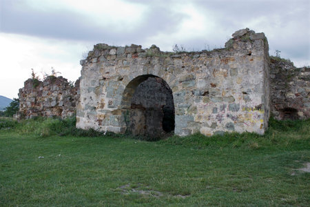 ruins of an ancient Ukrainian  castle on the background of stormy skyのeditorial素材