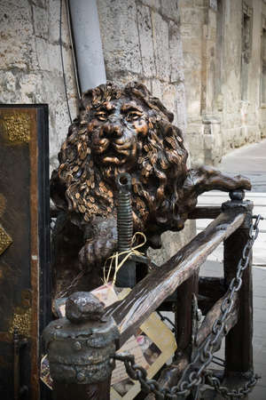 Sculpture of a lion in Lvivの写真素材