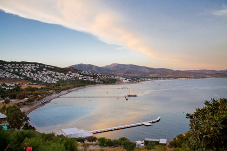 view from the mountain of the Aegean sea, the mountains, the coastの写真素材