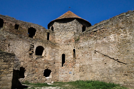 Ukrainian old fortress in Belgorod-Dniester with a tower with loopholesのeditorial素材