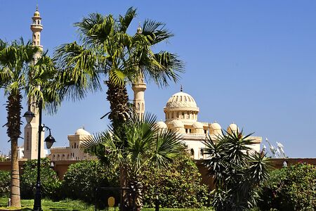 Mosque among palm trees in Hurghada, Egyptの写真素材