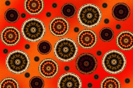 orange background with colorful patterned circles