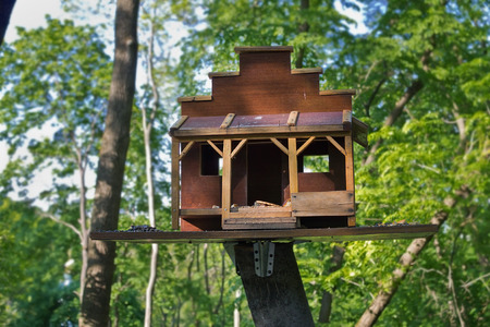 bird feeders in the form of a house closeupの写真素材