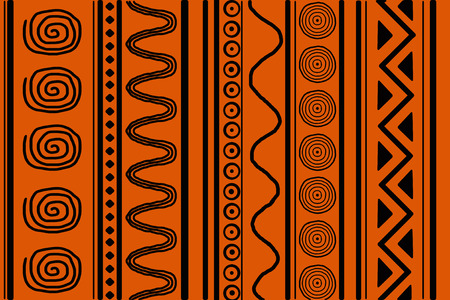 black ethnic patterns on an orange backgroundの写真素材