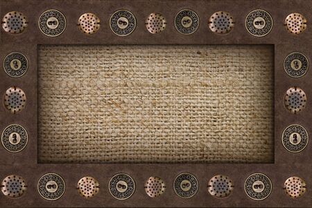 frame with a border of suede with metal buttonsの写真素材