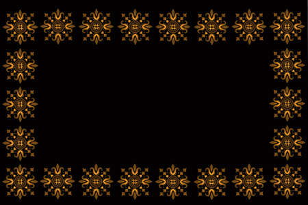Black background with yellow floral ornament and copy spaceの写真素材