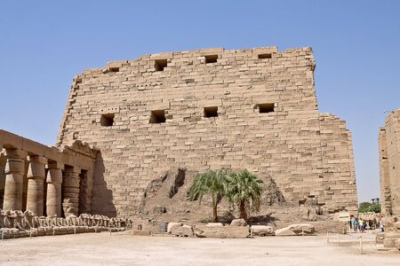 the walls of the ancient Temple of Karnak in Egyptの写真素材