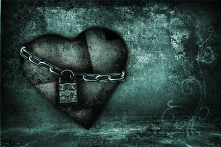 Valentine card with iron hearts in grunge style in blue tonesの写真素材