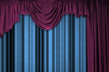 background with purple and blue draped curtainsの写真素材