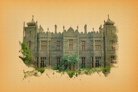 Vorontsov Palace in Alupka, Ukraine, stylized paintingのeditorial素材