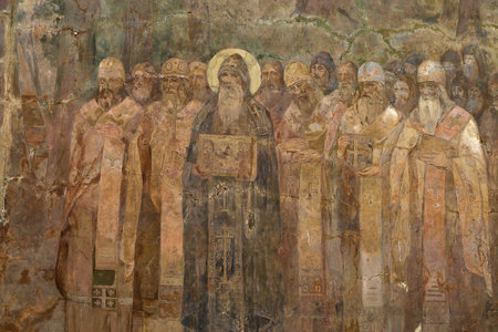 ancient fresco fragment in the Kyiv-Pechersk Lavraのeditorial素材