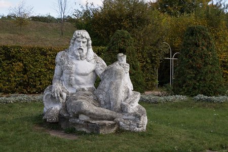 Neptune statue in the garden of the castle in Zolochiv Ukraine.の写真素材