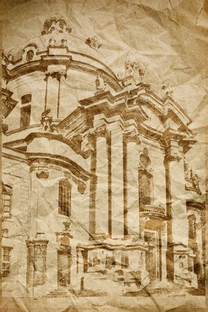 vintage image of the Dominican church in Lvov, Ukraineの写真素材