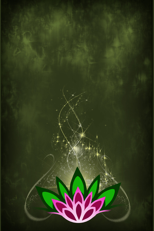 stylized lotus flower on a green backgroundの写真素材