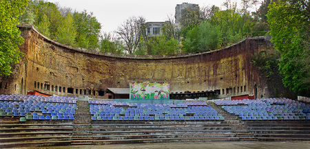 Old abandoned theater in the open air in Kiev, Ukraine.  The Green Theater.
