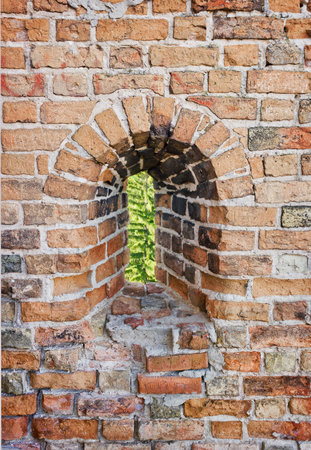 Lubart's castle of the 14th century in Lutsk, Ukraine.Wall with a window.のeditorial素材