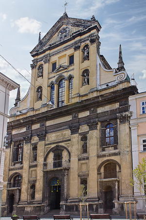 The Jesuit Church in the 16th century in Lvov, Ukraine. Sights of Ukraineの写真素材