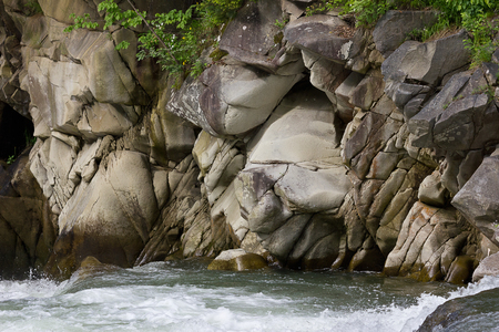 The waterfall  Probyu on the mountain river Prut in the Ukrainian Carpathiansの写真素材
