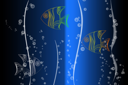 blue marine background floating patterned fish with color contourの写真素材