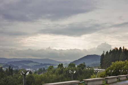 View of the mountains and cloudy sky.  Polish landscape.  Pieniny Mountains