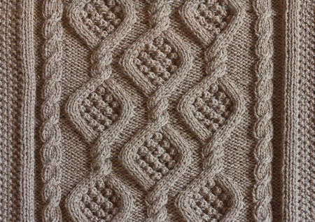 background texture knitted canvas with patterns Aran close up beige colorの写真素材