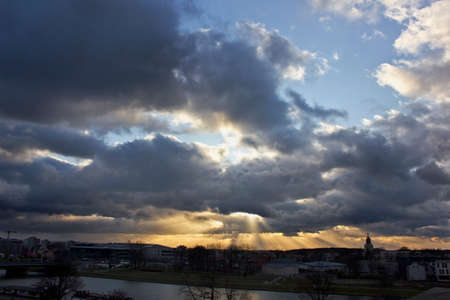 evening landscape sunset on the Vistula riverの写真素材