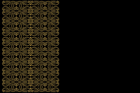 black background with patterned border of golden pearl beads and copy spaceの写真素材