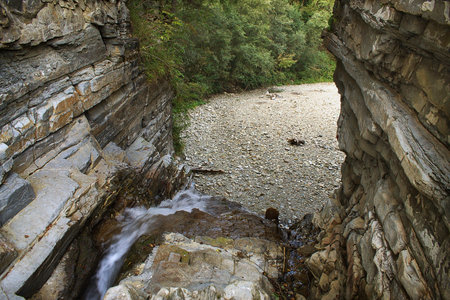 Bukhtivetsky waterfall in western Ukraine, top viewの写真素材