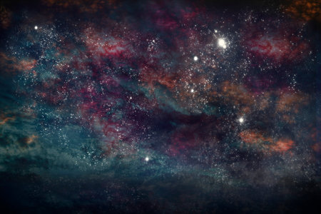 space background with starry night sky and fantastic galaxiesの写真素材