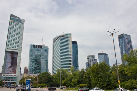 Warsaw, Poland - July 26: a cityscape with modern skyscrapers July 26, 2022 in Warsaw, Polandのeditorial素材