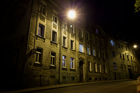 Night streets of the old town Klodzko, Polandの写真素材