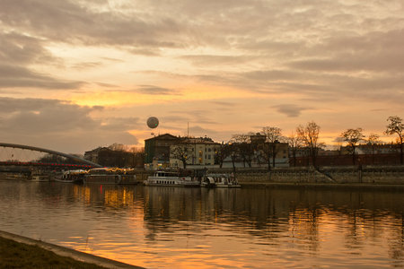 picturesque sunset on the Vistula River in Krakow.の写真素材