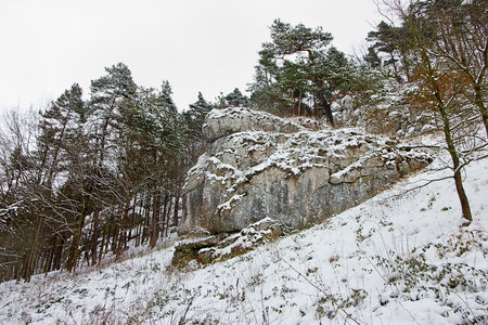 winter landscape of the rock in the forest. Nature of Polandの写真素材
