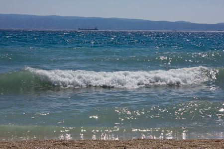 Seascape. Sea waves close-up on a sunny summer dayの写真素材