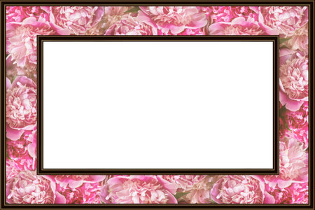 background with a close-up bouquet of pink peonies and a copy spaceの写真素材