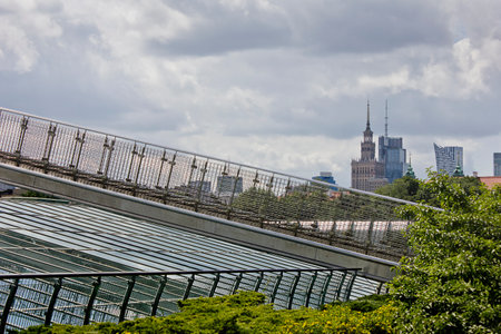 Warsaw, Poland - 27 July: the glass roof of the science library  with a view of the city 27 July, 2022 in Warsaw, Polandのeditorial素材