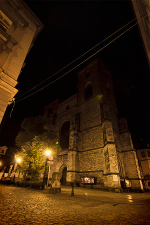 Church of the Assumption of the Blessed Virgin Mary in Klodzko Night Townの写真素材