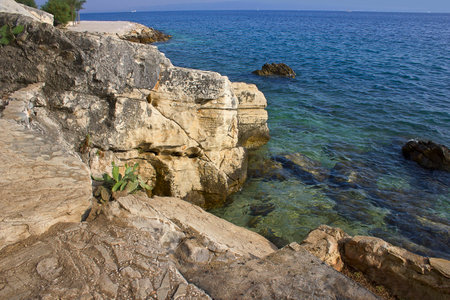 The stony shore of the Adriatic Sea. Landscape with Sea Coast.の写真素材