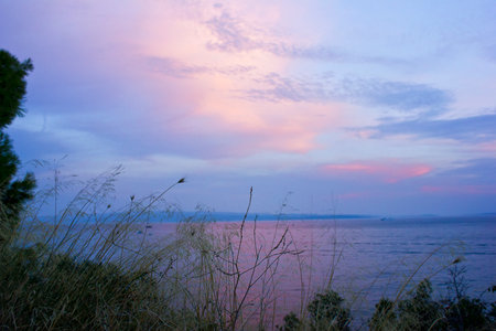 A pink sunset over the Adriatic Sea. Seascape.の写真素材