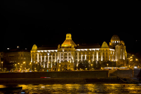 Hotel Gellert on the bank of Danube. Night Budapestの写真素材