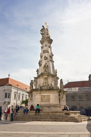 Column of the Holy Trinity from the 18th century in the Fisherman's Bastion in Budapest.の写真素材
