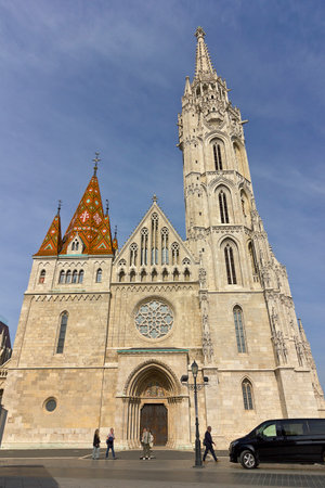 Facade of St Matyas Church in Budapest, Hungary.の写真素材