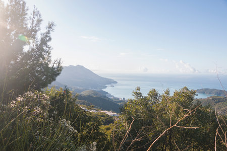 View from the mountain to the Adriatic sea coast. The sea in a blue haze.の写真素材