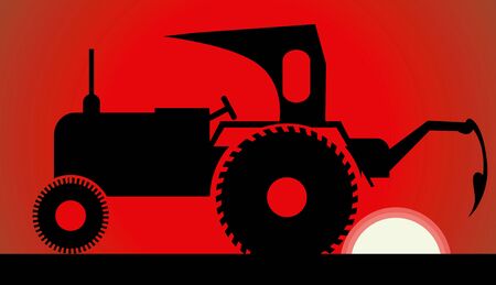 Illustration of a tractor in red background	の写真素材